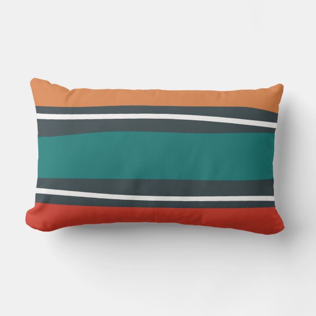 Blue terracotta red white retro wavy art lumbar pillow (Front)
