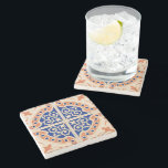 Blue Terracotta Spanish Tile Stone Coaster<br><div class="desc">Beautiful coasters printed with a blue and terracotta Spanish tile design.</div>