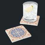 Blue Terracotta Spanish Tile Stone Coaster<br><div class="desc">Beautiful coasters printed with a blue and terracotta Spanish tile design.</div>