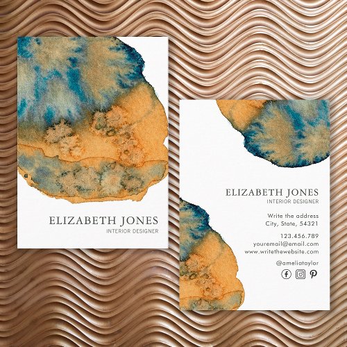Blue Terracotta Unique Painted Watercolor Abstract Business Card