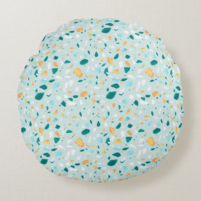 Blue Terrazzo Pattern Round Pillow (Front)