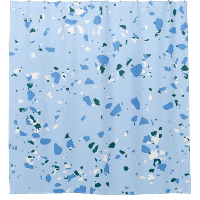 Blue Terrazzo Pattern Shower Curtain (Front)