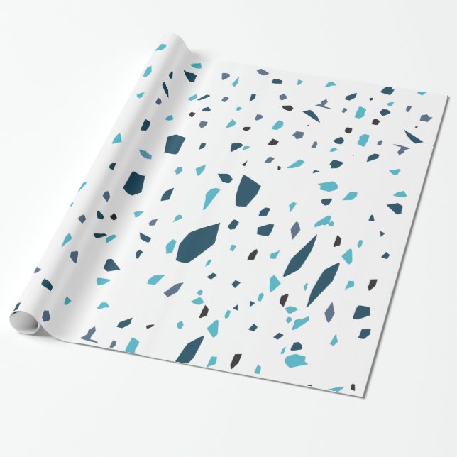 Blue Terrazzo Pieces Wrapping Paper (Unrolled)