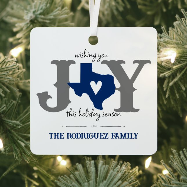 Blue Texas JOY Photo Holiday Metal Ornament (Insitu)