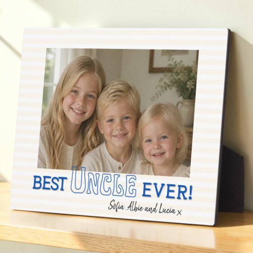 Blue Text "Best Uncle Ever" Photo Display Plaque