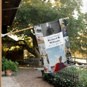 Blue Text Border of 12 Photos In Loving Memory House Flag