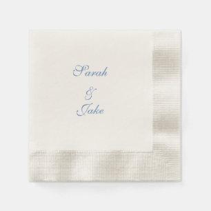 Blue Text Cream Wedding Coined Napkins