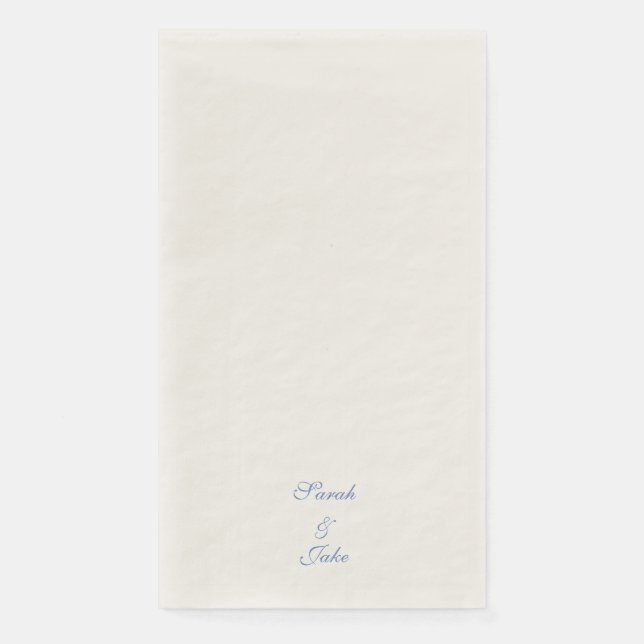 Blue Text Cream Wedding Paper Guest Towels (Front)