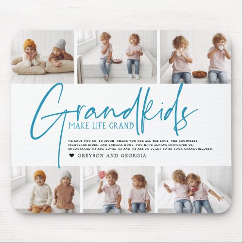 Blue Text  Grandkids Make Life Grand Photo Mouse Pad