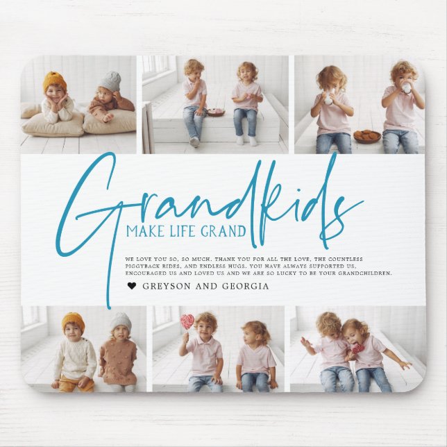 Blue Text | Grandkids Make Life Grand Photo Mouse Pad (Front)