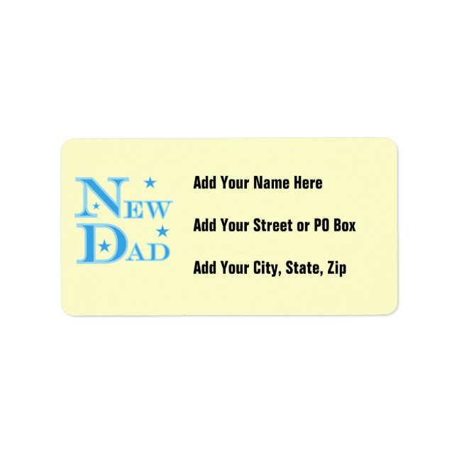 Blue Text New Dad Gifts Label (Front)