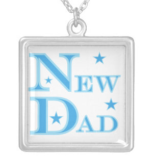 Blue Text New Dad Gifts Silver Plated Necklace