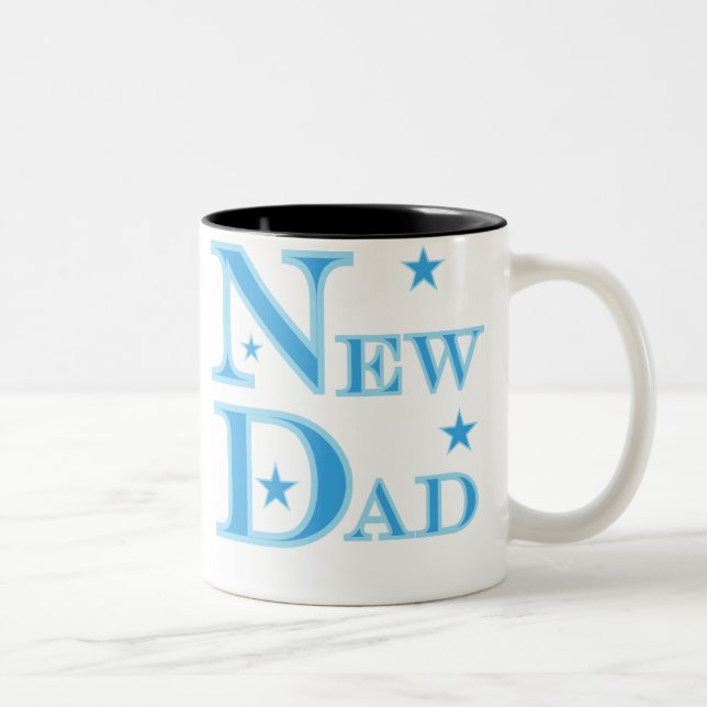 Blue Text New Dad Two-Tone Coffee Mug (Right)