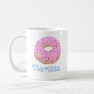 Blue Text Pink Sprinkled Donut and Name Coffee Coffee Mug
