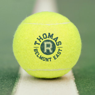 Blue text sports custom monogram name and team tennis balls