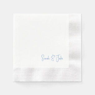 Blue Text White Modern Script Wedding Coined Napkins