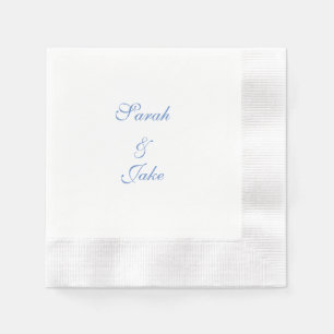 Blue Text White Wedding Coined Napkins