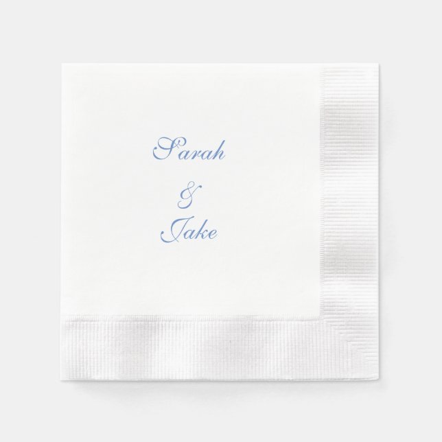 Blue Text White Wedding Coined Napkins (Front)