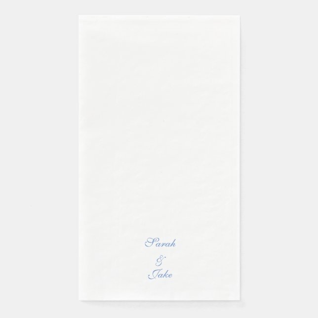 Blue Text White Wedding Paper Guest Towels (Front)