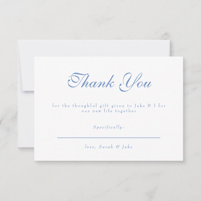 Blue Text White Wedding Thank You Card (Front)