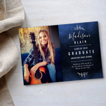 Blue Texture Background Graduation Announcement by marlenedesigner at Zazzle