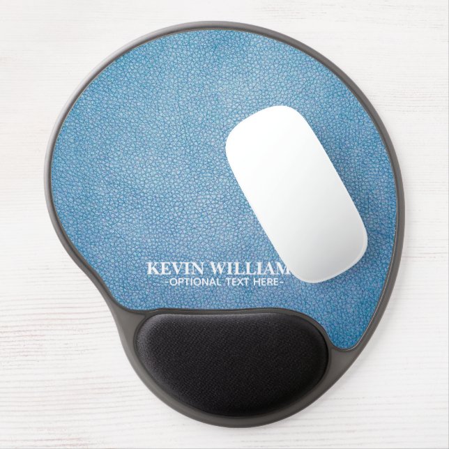 Blue Texture Faux Leather design Personalized Gel Mouse Pad (Left Side)