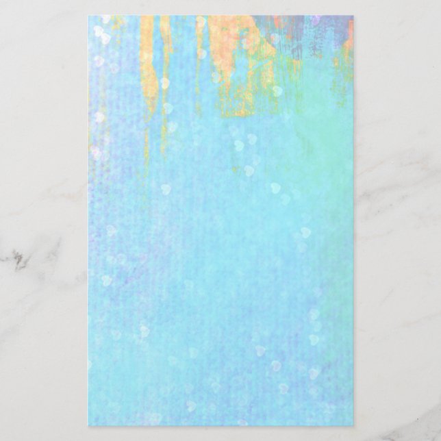 Blue Textured Background with Tiny White Hearts Stationery (Front)