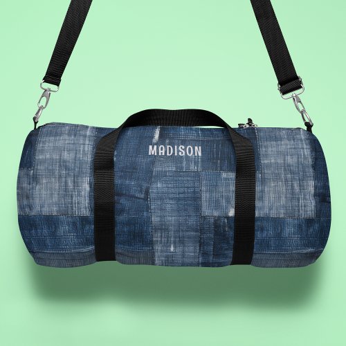 Blue Textured Denim Fabric Pattern Personalized Duffle Bag