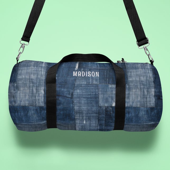 Blue Textured Denim Fabric Pattern Personalized Duffle Bag (Creator Uploaded)