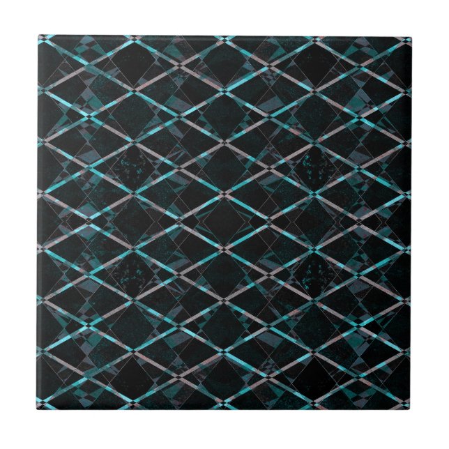 Blue textured diamond pattern ceramic tile (Front)