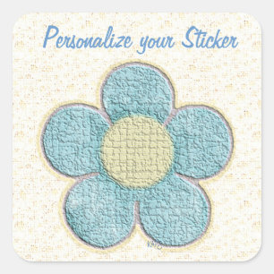 Blue Textured Flower Square Sticker