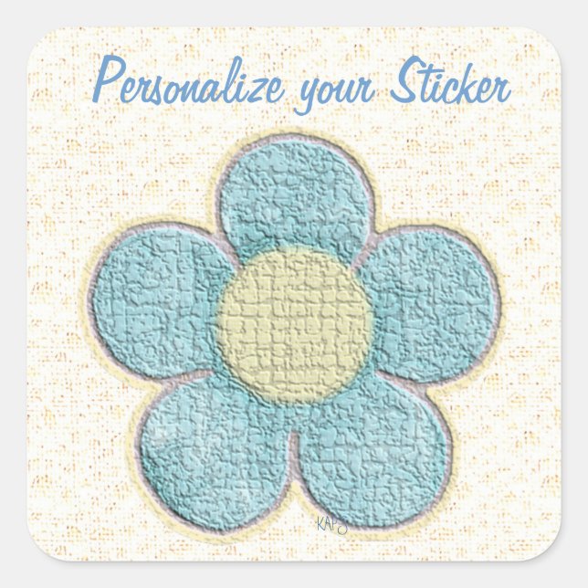 Blue Textured Flower Square Sticker (Front)