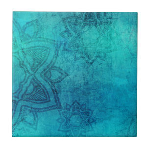 Blue Textured Lotus Ceramic Tile