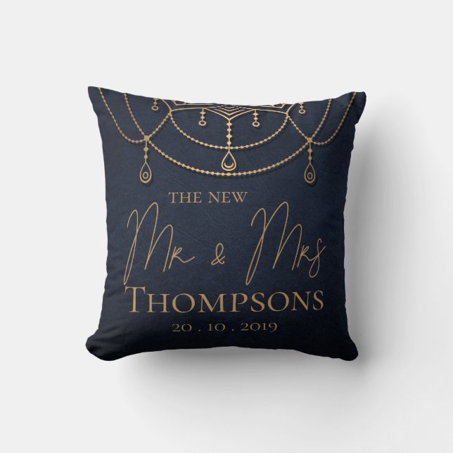 Blue Textured New Mr And Mrs Wedding Throw Pillow (Front)