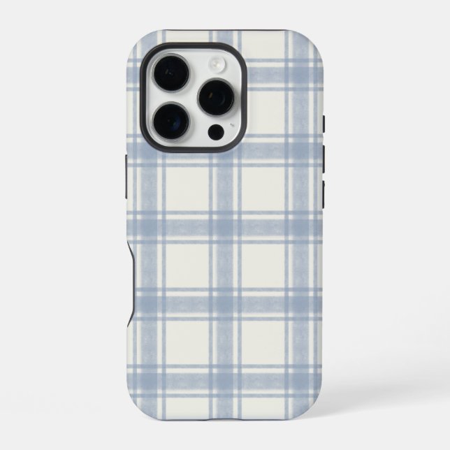 Blue textured preppy plaid phone case (Back)