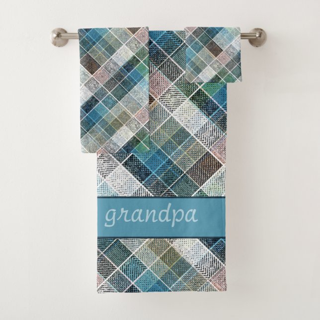 Blue textured tartan. bath towel set (Insitu)