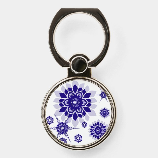 Blue Thai pattern flowers Phone Ring Stand (Front)