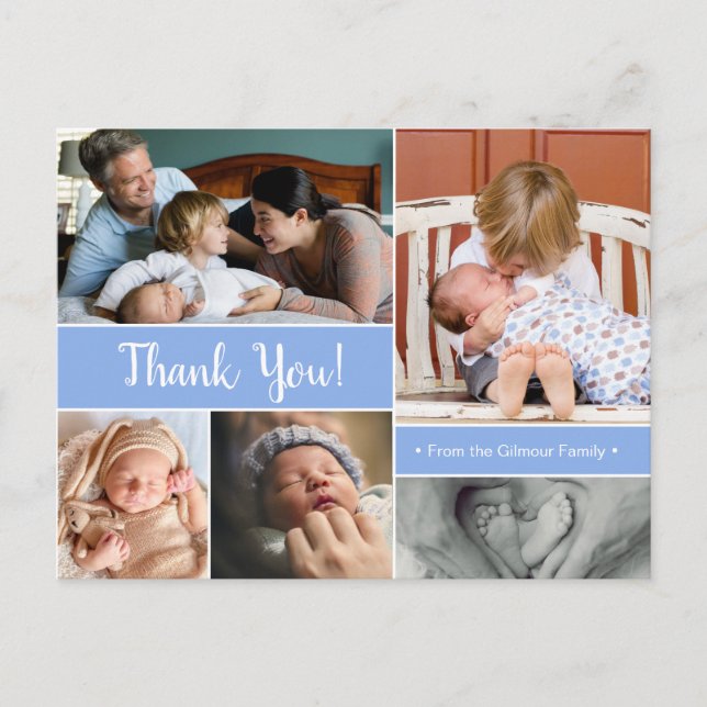 Blue Thank You 2nd Baby Announcement Baby Boy Postcard (Front)