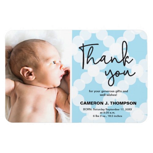 Blue Thank You Baby Boy Photo Birth announcement Magnet