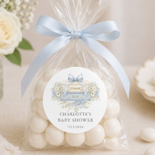 Blue Thank You Baby Shower Favor Sticker