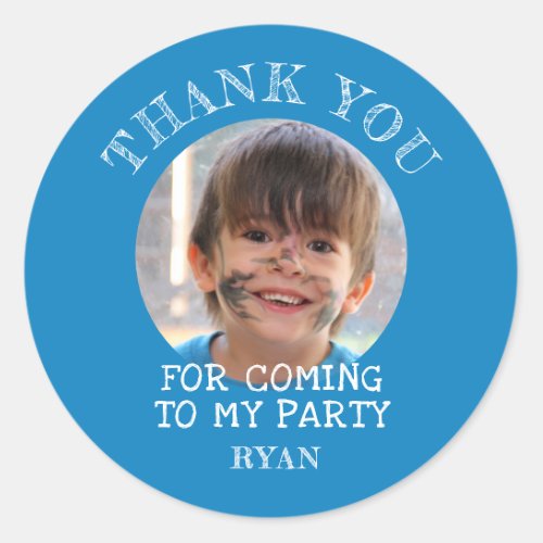 Blue Thank you Birthday Boy Photo Classic Round Sticker