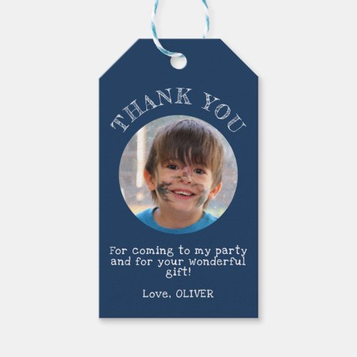 Blue Thank you Birthday Boy Photo Gift Tags