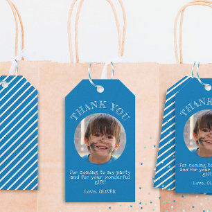 Blue Thank you Birthday Boy Photo Gift Tags