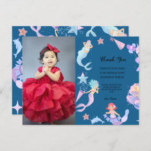 Blue thank you birthday party mermaid themes postcard