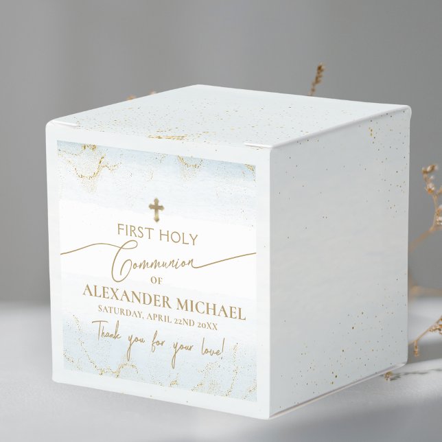  Blue Thank You Boy Gold Cross First Communion Favor Boxes (Creator Uploaded)