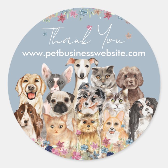 Blue Thank You Cats Dogs Classic Round Sticker