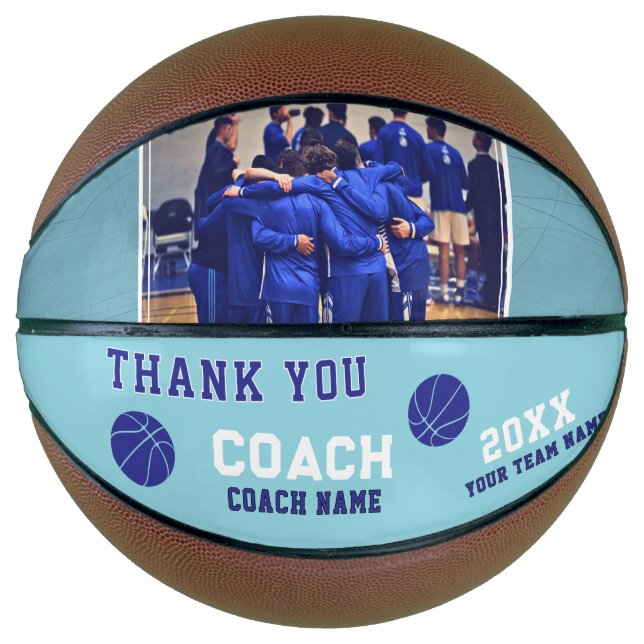 Blue Thank you Coach Sign Team Photo Basketball (Front)