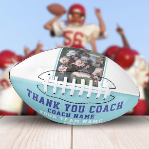 Blue Thank you Coach Team Name and Team Photo Football