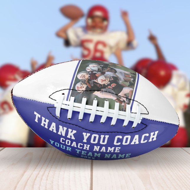 Blue Thank you Coach Team Name and Team Photo Football (Creator Uploaded)