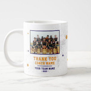 Blue Thank you Coach Team Name and Team Photo Giant Coffee Mug